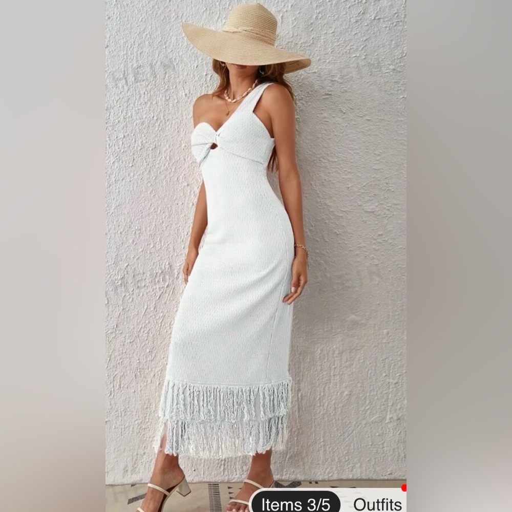 New women’s maxi/midi dress white one should M fringe, vacation, boutique SHEIN